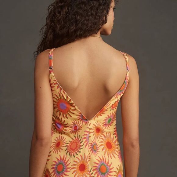 Farm Rio Anthropologie Slim Fringe Mini Dress Sun Motif Yellow Size XL NWT - Picture 2 of 8